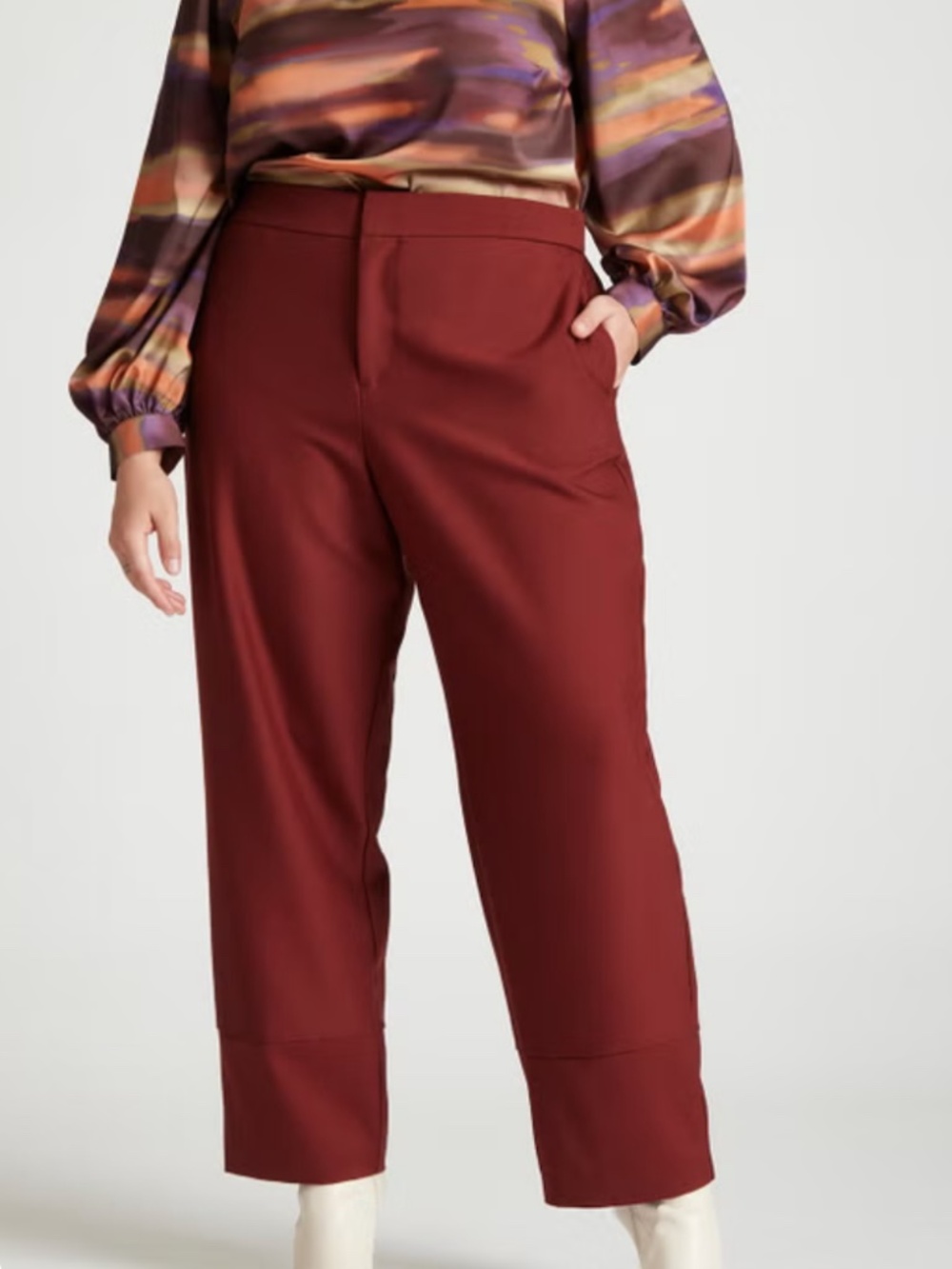 ELOQUII Straight Leg Flat Front Cuffed Trousers Fired Brick 18 Office Classic